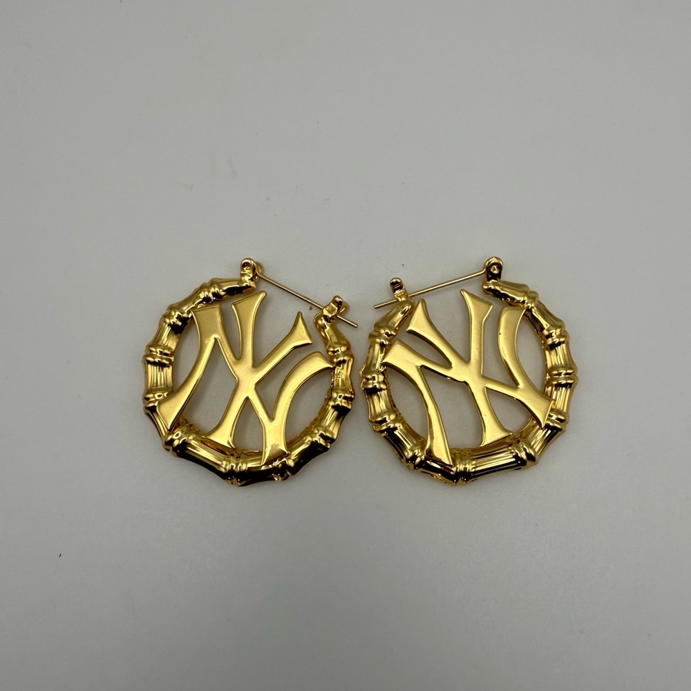 NEW "NY" 1.6” (Small) 18k GOLD PLATED LOGO BAMBOO HOOP EARRINGS